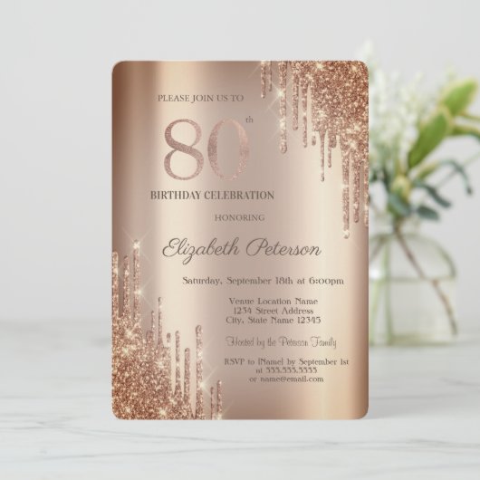 Cooper Glitter Drips 80e verjaardag Kaart (Staand voorkant)