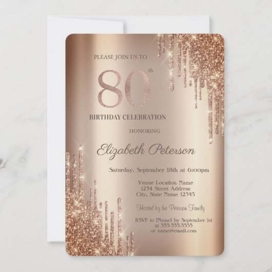 Cooper Glitter Drips 80ste Verjaardag Kaart (Voorkant)
