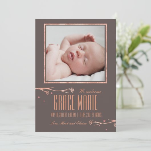 Cooper lente bloemen geboorte aankondiging (Staand voorkant)