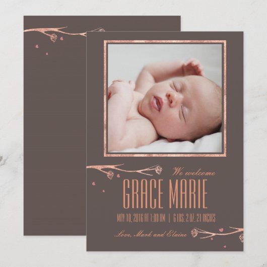 Cooper lente bloemen geboorte aankondiging (Voorkant / Achterkant)