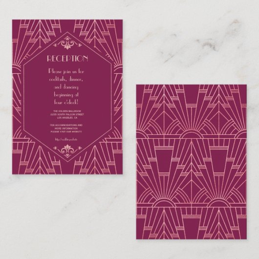 Cooper Roos Great Gatsby 1920s Wedding Informatiekaartje (Voorkant / Achterkant)