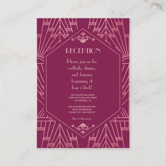 Cooper Roos Great Gatsby 1920s Wedding Informatiekaartje (Voorkant)