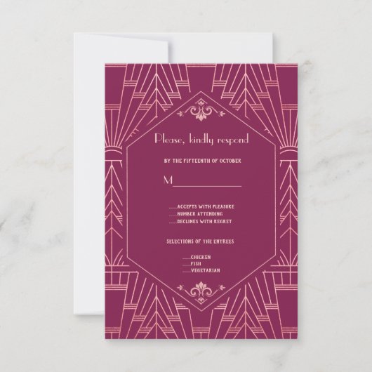 Cooper Roos Great Gatsby 1920s Wedding RSVP Kaartje (Voorkant)