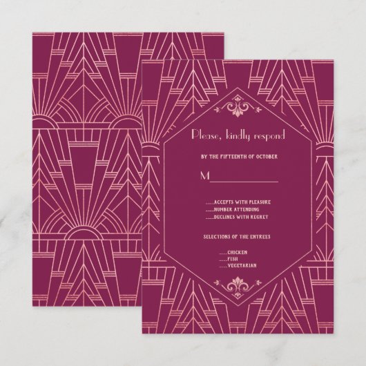 Cooper Roos Great Gatsby 1920s Wedding RSVP Kaartje (Voorkant / Achterkant)