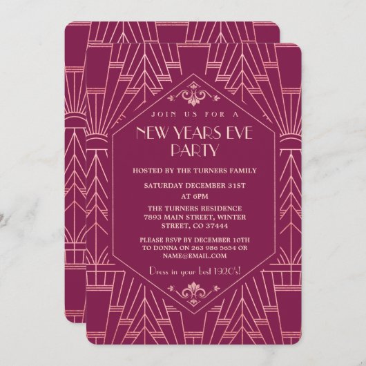 Cooper Roos Great Gatsby New Year Party 1920 Kaart (Voorkant / Achterkant)