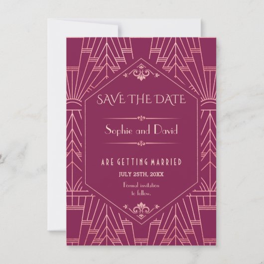 Cooper Rose Great Gatsby 1920 Save The Date Kaart (Voorkant)