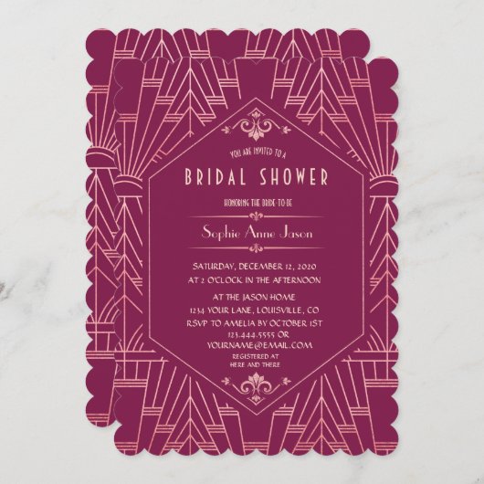 Cooper Rose Great Gatsby Jaren 20 Bruidsfeest Kaart (Voorkant / Achterkant)