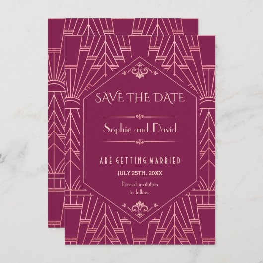 Cooper Rose Great Gatsby jaren 20  Save The Date Kaart (Voorkant / Achterkant)