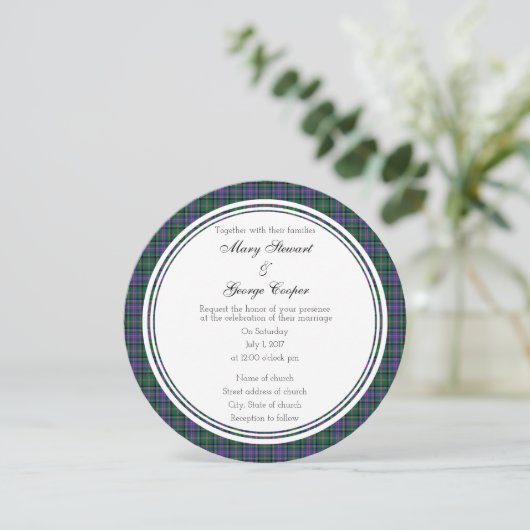 Cooper Scottish Wedding Round Invitation Kaart (Staand voorkant)