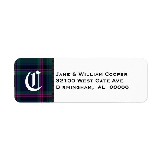 Cooper Tartan Pset Monogram Adresetiketten Etiket (Voorkant)