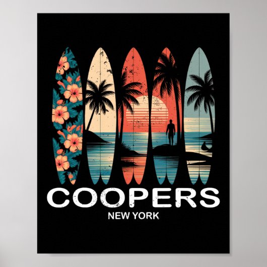 Coopers Beach New York Surfplank Surfen Retro _2  Poster (Voorkant)