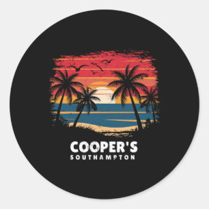 Cooper's Beach Southampton Surfboarder Palmboom S Ronde Sticker