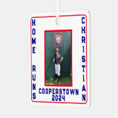 Cooperstown Baseball Custom Home Run Fotofeiten Metalen Ornament (Voorkant links)