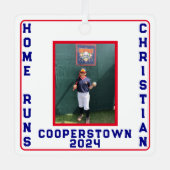 Cooperstown Baseball Custom Home Run Fotofeiten Metalen Ornament (Voorkant)