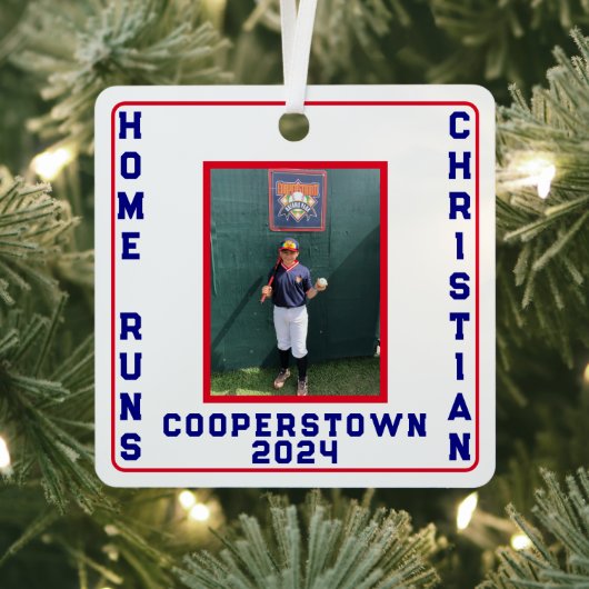 Cooperstown Baseball Custom Home Run Fotofeiten Metalen Ornament (Insitu)