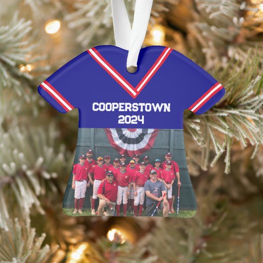 Cooperstown Blue Jersey Jaar Fotonummer Ornament (Boom)