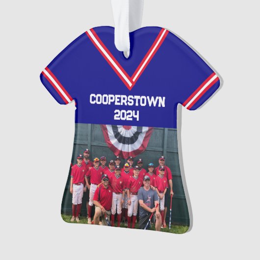 Cooperstown Blue Jersey Jaar Fotonummer Ornament (voorkant)