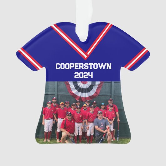 Cooperstown Blue Jersey Jaar Fotonummer Ornament (voorkant)