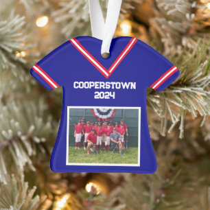Cooperstown Custom Blauwe Jersey Jaar Foto Nummer Ornament