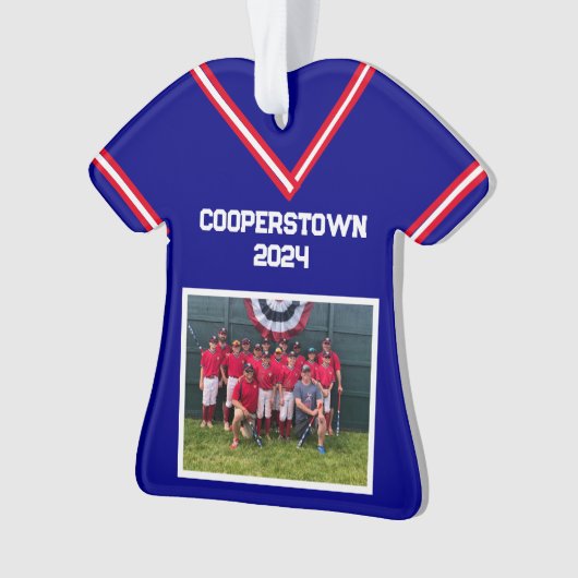 Cooperstown Custom Blue Jersey Jaar Fotonummer Ornament (voorkant)
