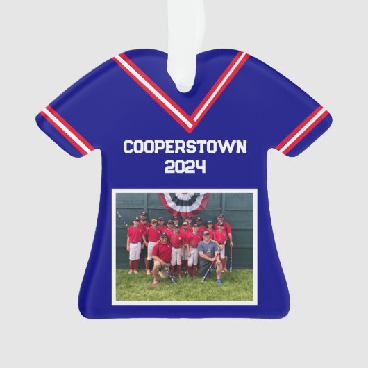Cooperstown Custom Blue Jersey Jaar Fotonummer Ornament (voorkant)