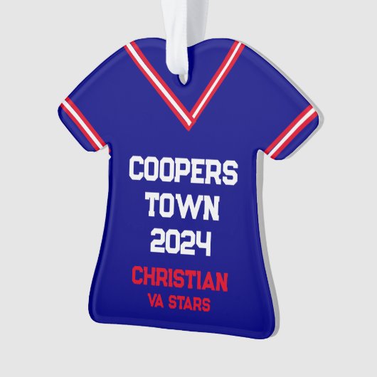 Cooperstown Custom Blue Jersey Jaar Naam Team Ornament (voorkant)