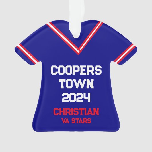 Cooperstown Custom Blue Jersey Jaar Naam Team Ornament (voorkant)