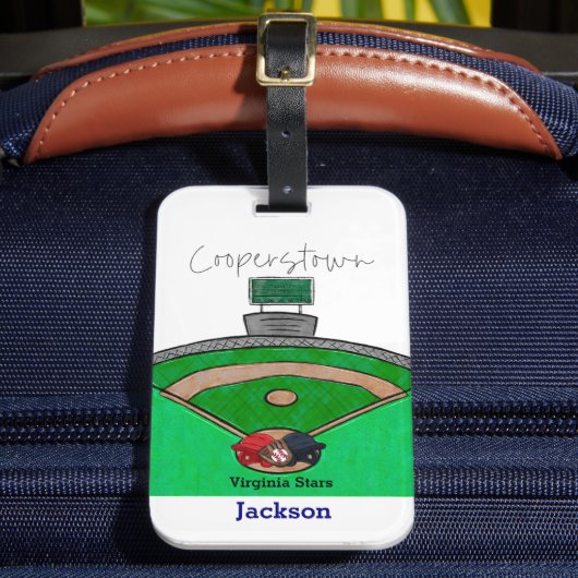 Cooperstown Field Team Naam Speler Gepersonaliseer Bagagelabel (Voorkant Insitu 2)