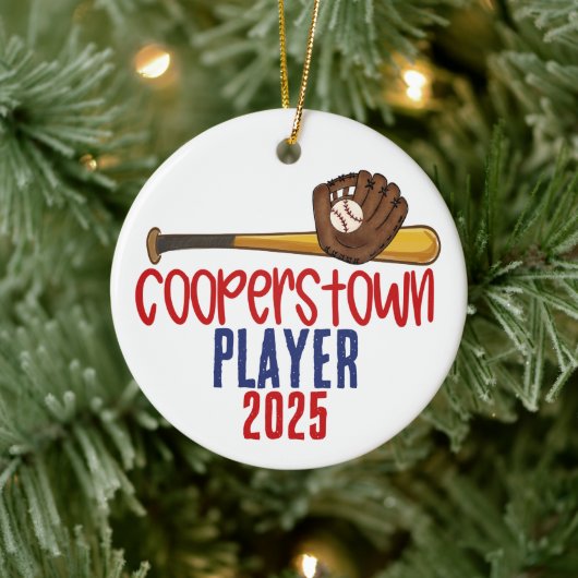 Cooperstown-honkbalspelerornament van mama en papa keramisch ornament (Boom)