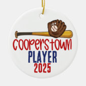 Cooperstown-honkbalspelerornament van mama en papa keramisch ornament (Voorkant)