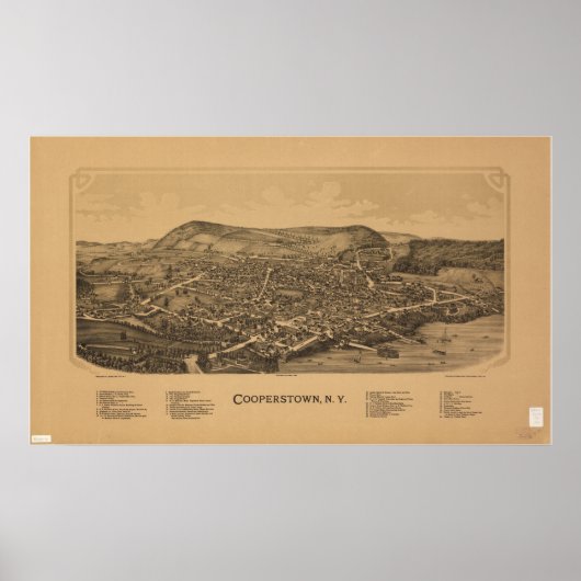 Cooperstown New York 1890 Antiek Panorama Poster (Voorkant)