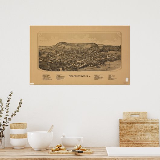 Cooperstown New York 1890 Antiek Panorama Poster (Keuken)