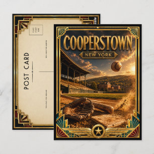 Cooperstown New York Vintage Art Deco Gouden Tijdp Briefkaart