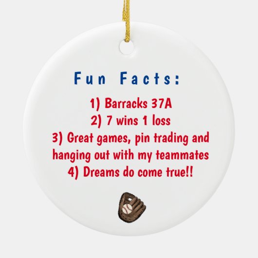 Cooperstown NY Baseball Custom Fun Feiten Ball Mit Keramisch Ornament (Achterkant)