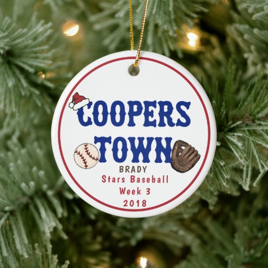 Cooperstown NY Baseball Custom Fun Feiten Santa Ha Keramisch Ornament (Boom)