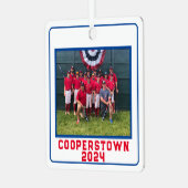Cooperstown NY Baseball Custom Jaar Team Fun Facts Metalen Ornament (Voorkant links)