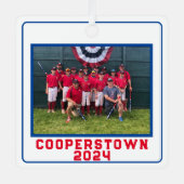 Cooperstown NY Baseball Custom Jaar Team Fun Facts Metalen Ornament (Voorkant)