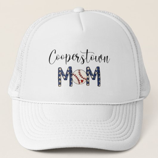 Cooperstown NY Baseball Mom Script Sportmoeder Trucker Pet (Voorkant)