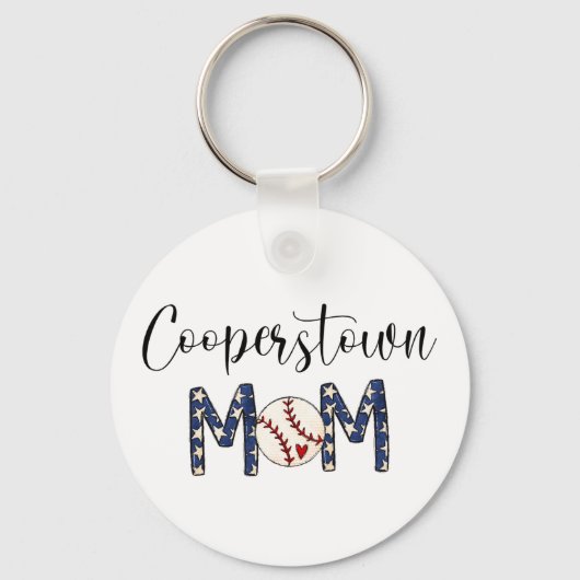 Cooperstown NY Baseball Mom Stars Script Team Moed Sleutelhanger (Achterkant)