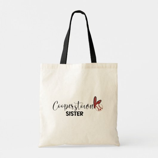 Cooperstown NY Baseball Sister Heart Script Pin Tote Bag (Achterkant)