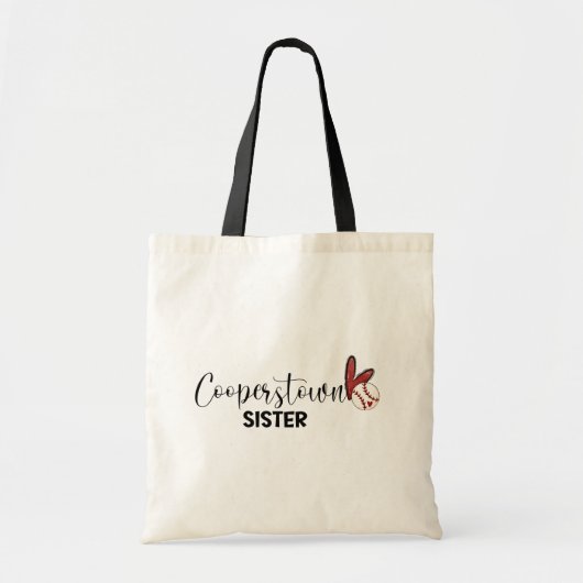 Cooperstown NY Baseball Sister Heart Script Pin Tote Bag (Voorkant)