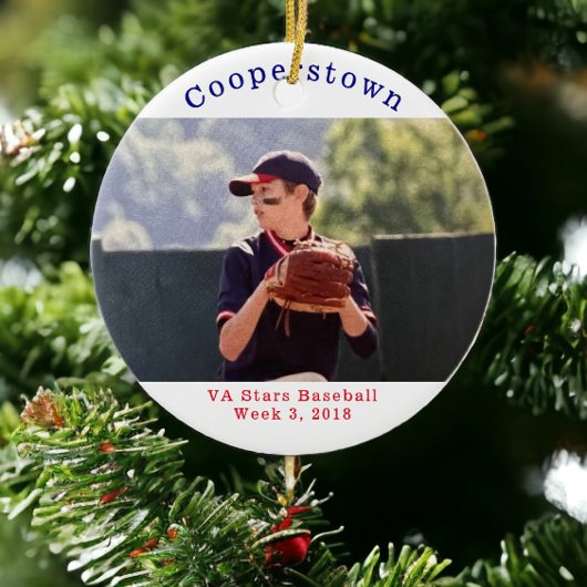 Cooperstown NY Baseball Speler Foto Team Naam Keramisch Ornament