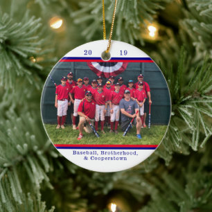 Cooperstown NY Baseball Team Foto Gestreepte feite Keramisch Ornament