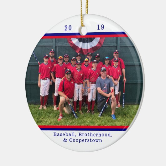 Cooperstown NY Baseball Team Foto Gestreepte feite Keramisch Ornament (Links)