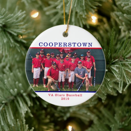 Cooperstown NY Baseball Team Foto Team Naam feiten Keramisch Ornament (Boom)