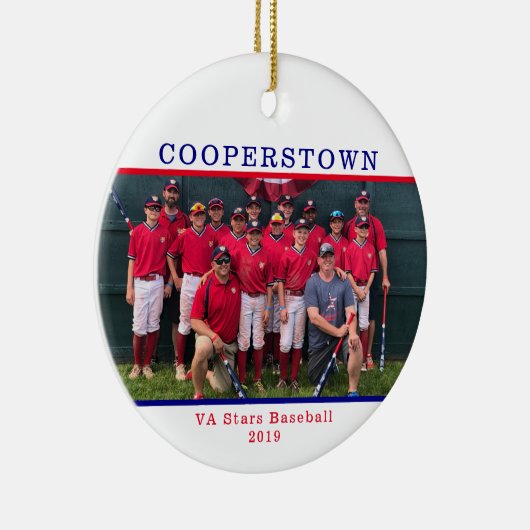 Cooperstown NY Baseball Team Foto Team Naam feiten Keramisch Ornament (Rechts)