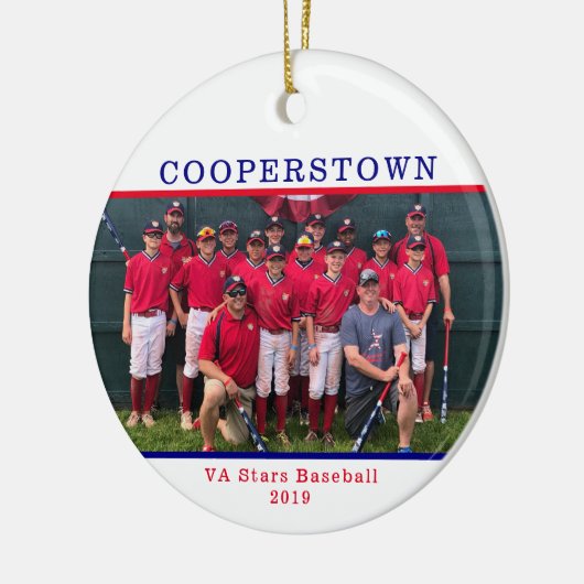 Cooperstown NY Baseball Team Foto Team Naam feiten Keramisch Ornament (Links)