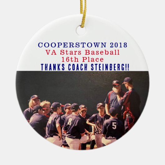 Cooperstown NY Coaches Gift Baseball Team Foto Keramisch Ornament (Voorkant)