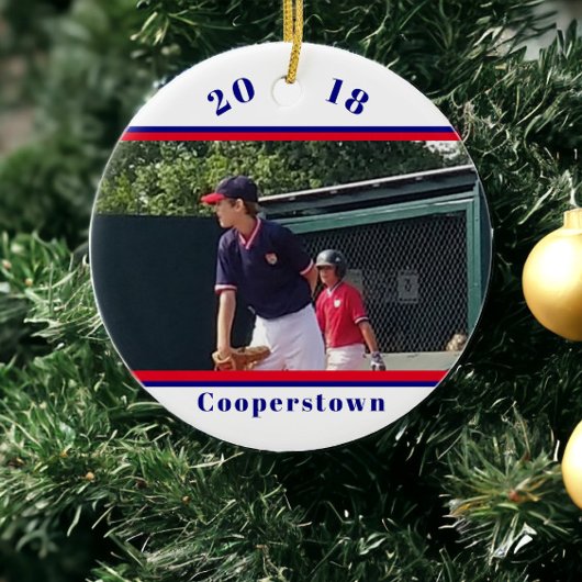 Cooperstown NY honkbal foto gestreepte herinnering Keramisch Ornament