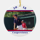Cooperstown NY honkbal foto gestreepte herinnering Keramisch Ornament (Voorkant)